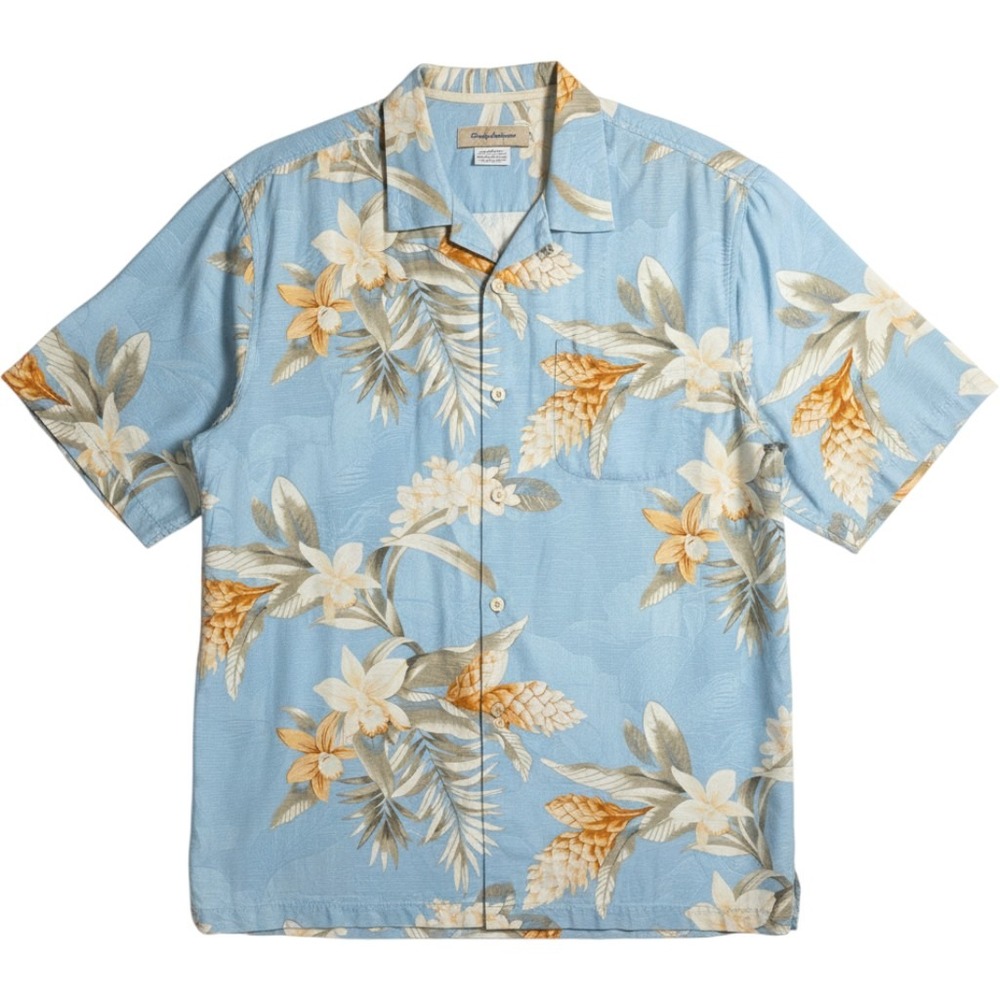 Tommy Bahama Silk Tropical Floral Camp Shirt Blue Orange | Mens XLT